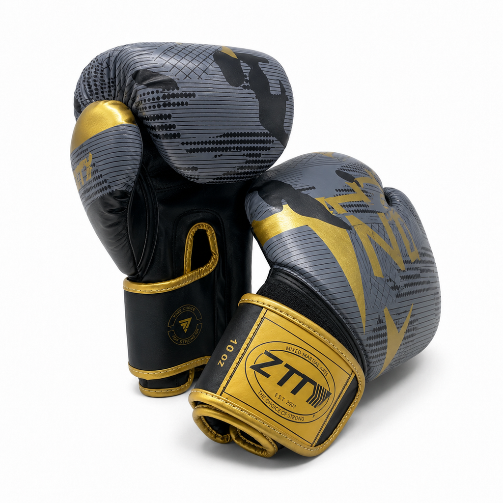 Patterned Boxing Gloves - Grey & Gold