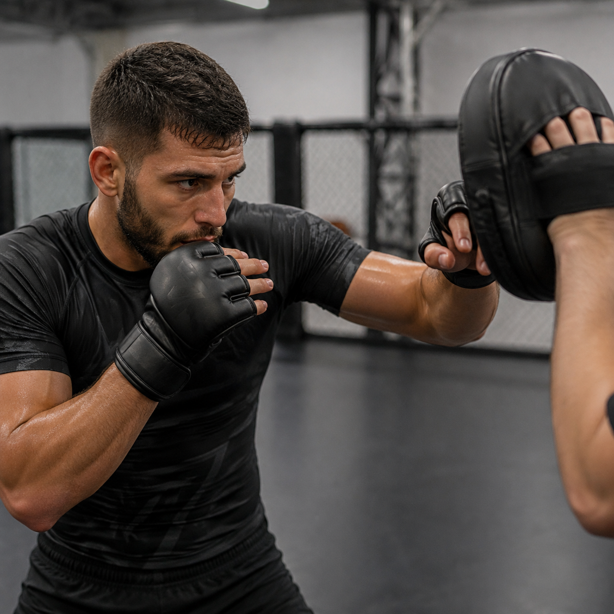 Open-Finger MMA Training Gloves - Black