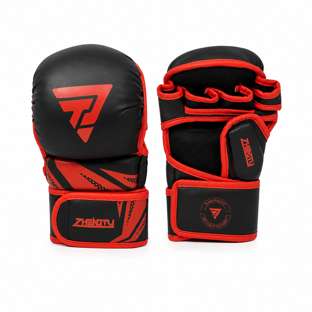 Open-Finger MMA Training Gloves - Red
