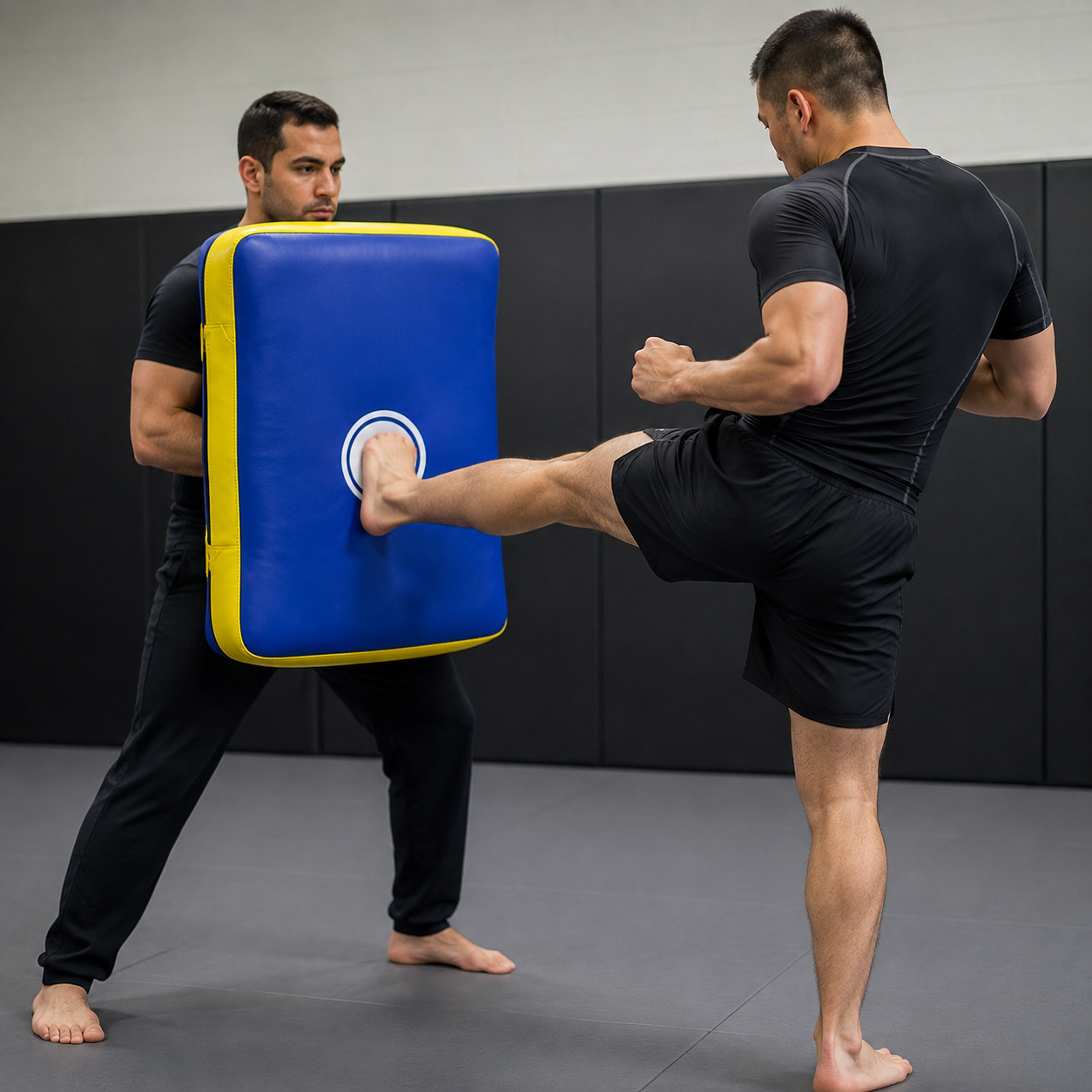 Martial Arts Curved Kick Shield - Yellow & Blue