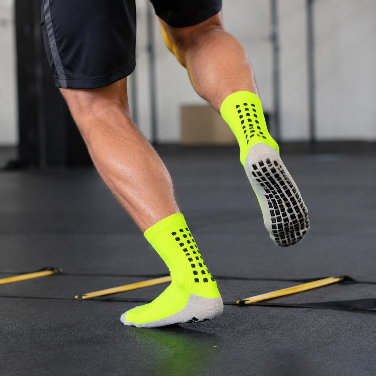 Adult Non-Slip Grip Socks - Neon Yellow