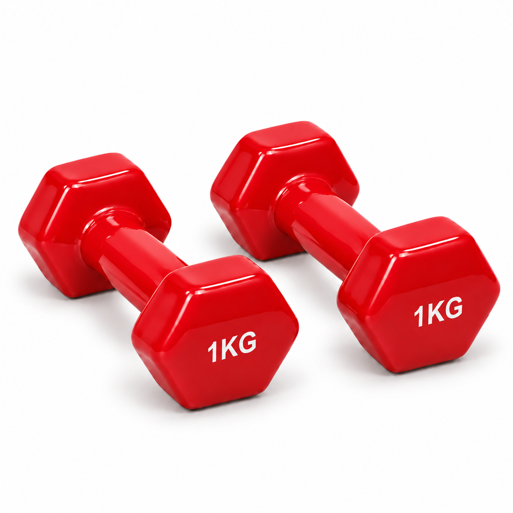 Vinyl Hex Dumbbell Pair - Red - 1 Kg