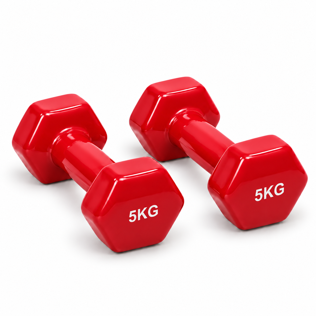 Vinyl Hex Dumbbell Pair - Red - 5 Kg