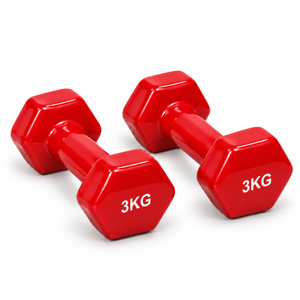 Vinyl Hex Dumbbell Pair - Red - 3 Kg