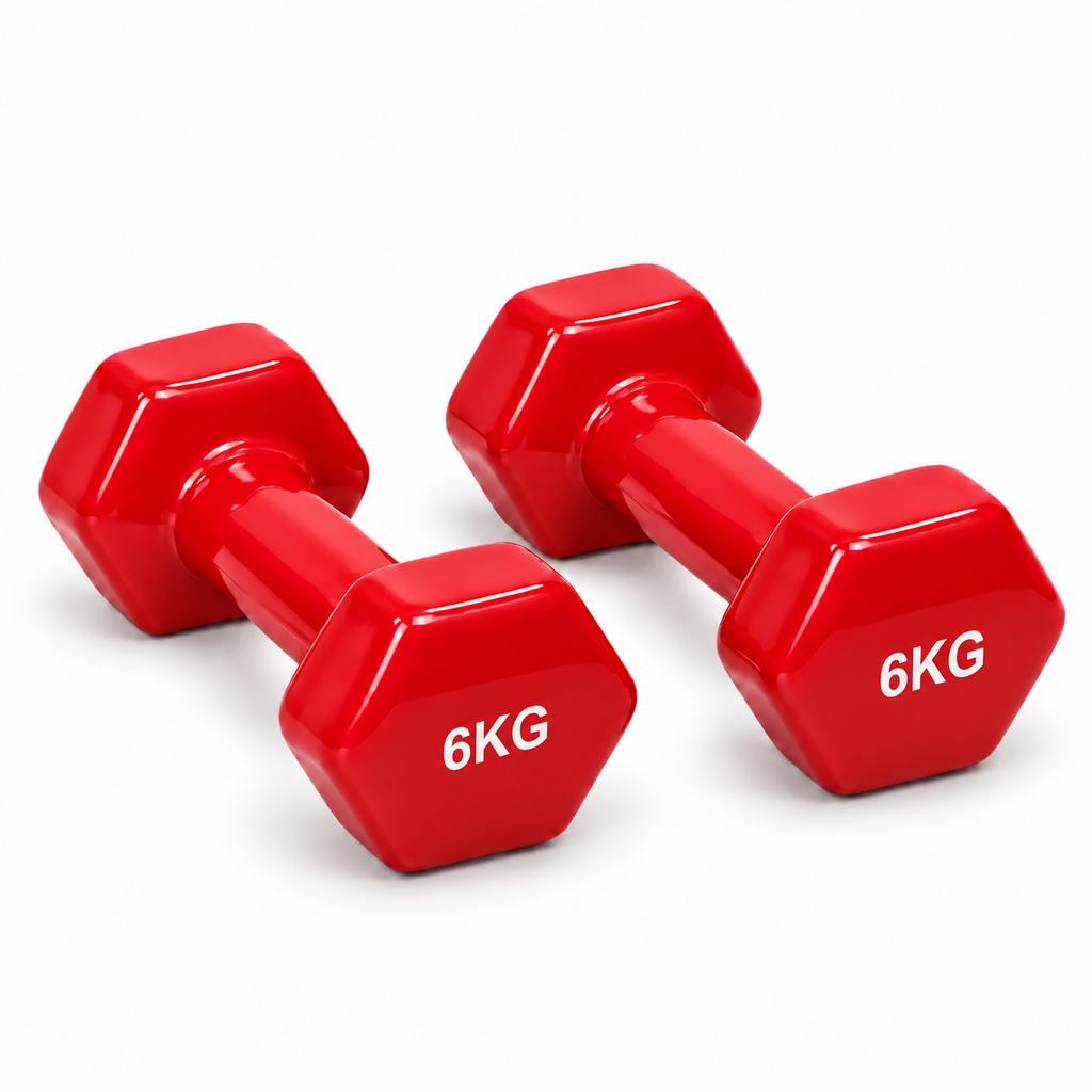 Vinyl Hex Dumbbell Pair - Red - 6 Kg