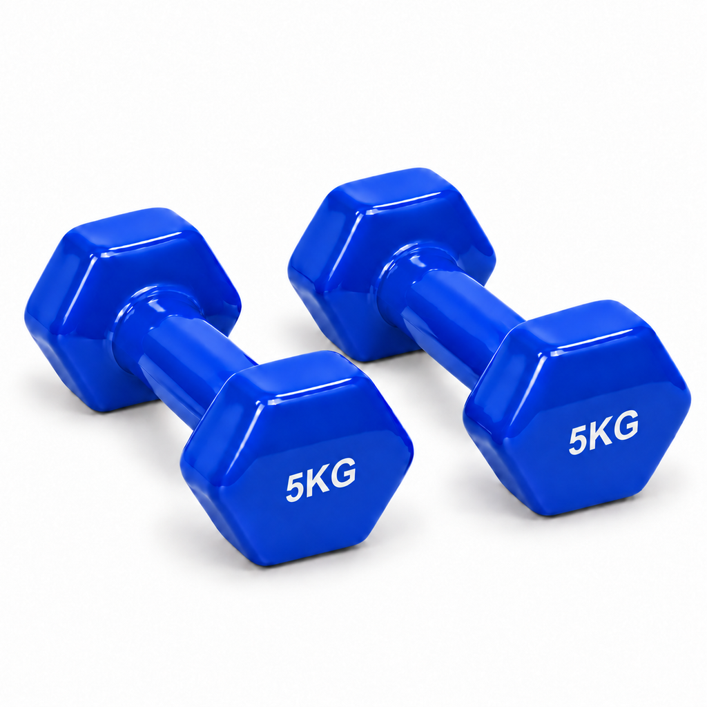 Vinyl Hex Dumbbell Pair - Blue - 5 Kg