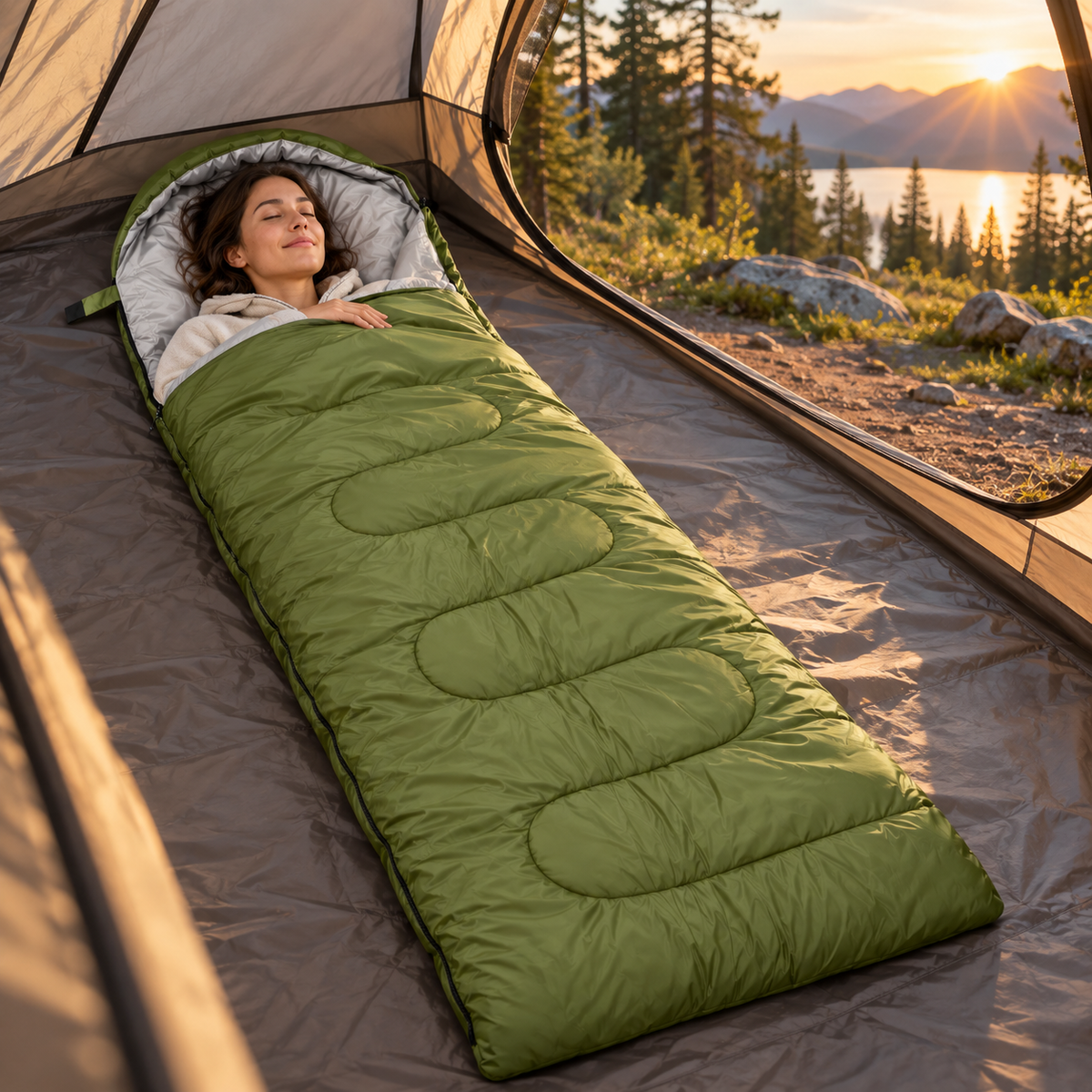 Waterproof Hooded Sleeping Bag - Green