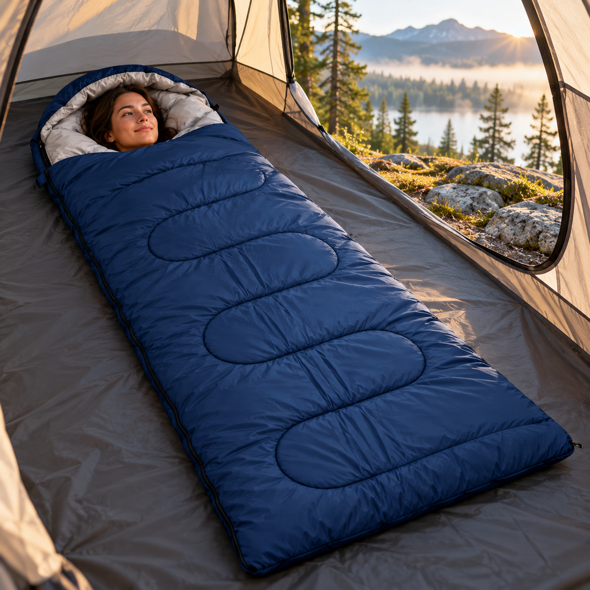 Waterproof Hooded Sleeping Bag - Navy