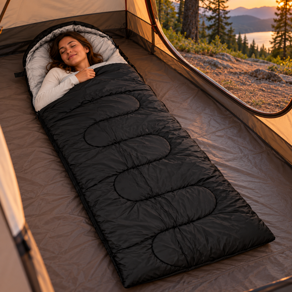 Waterproof Hooded Sleeping Bag - Black