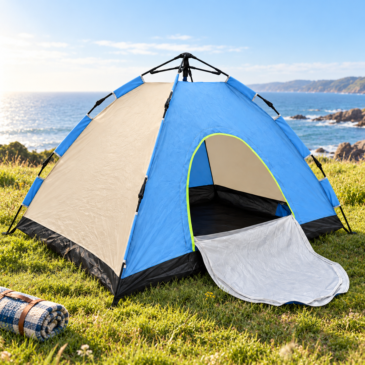 Automatic Pop-Up Camping Tent - 3 Pers - Blue/White