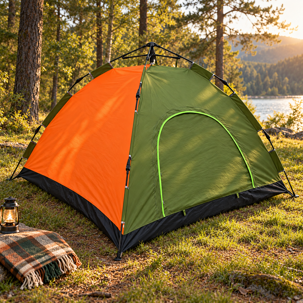 Automatic Pop-Up Camping Tent - 4 Pers - Orange/Green
