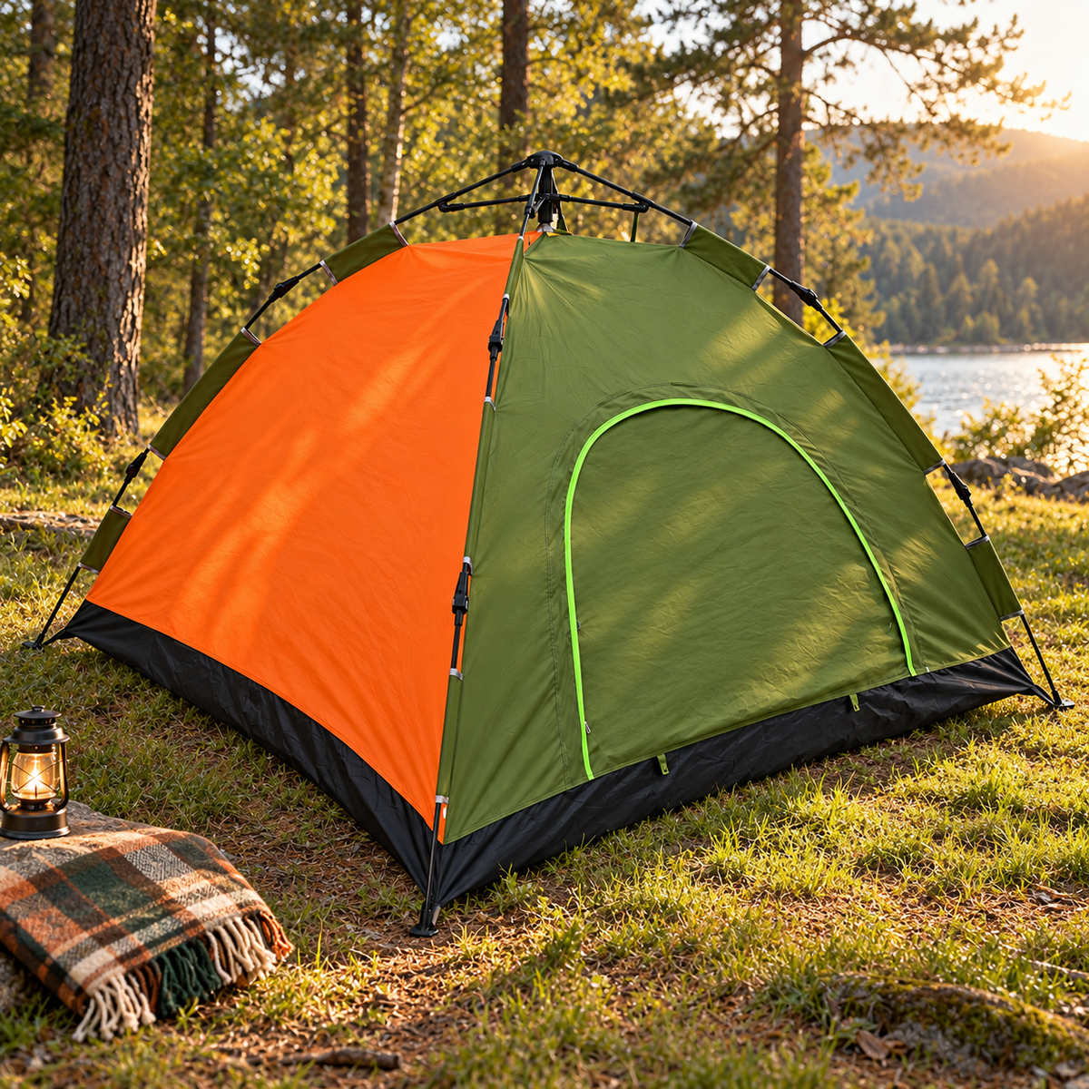 Automatic Pop-Up Camping Tent - 4 Pers - Orange/Green