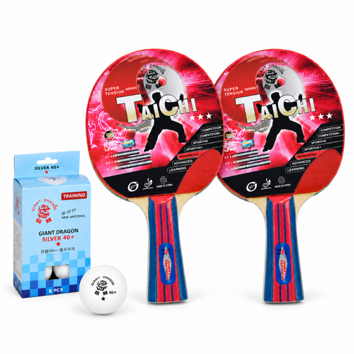 Bundle - Giant Dragon Tai Chi 3-Star Table Tennis – 2 Rackets + 6 Balls